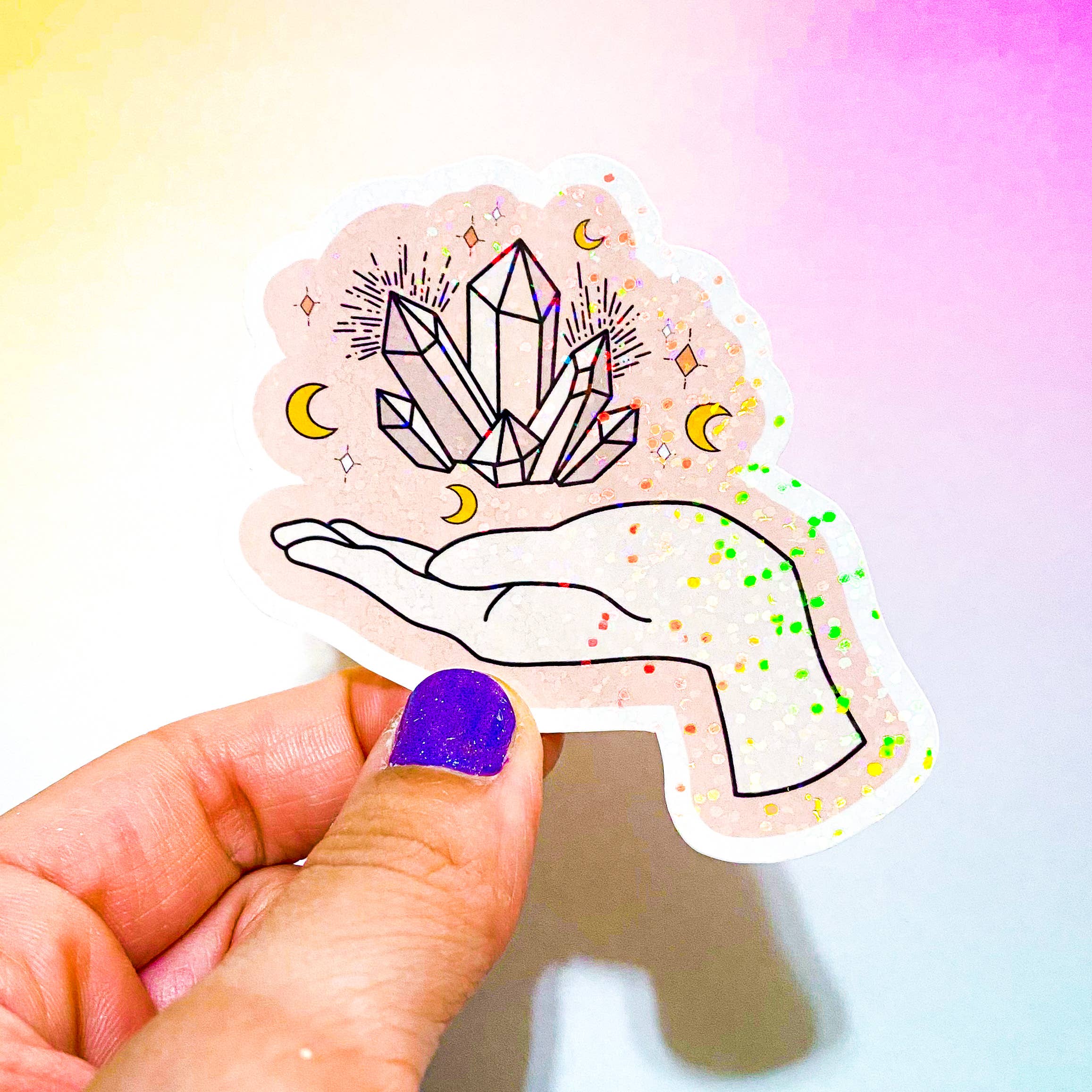 Holographic Glitter Crystal Witchy Sticker  | Celestial