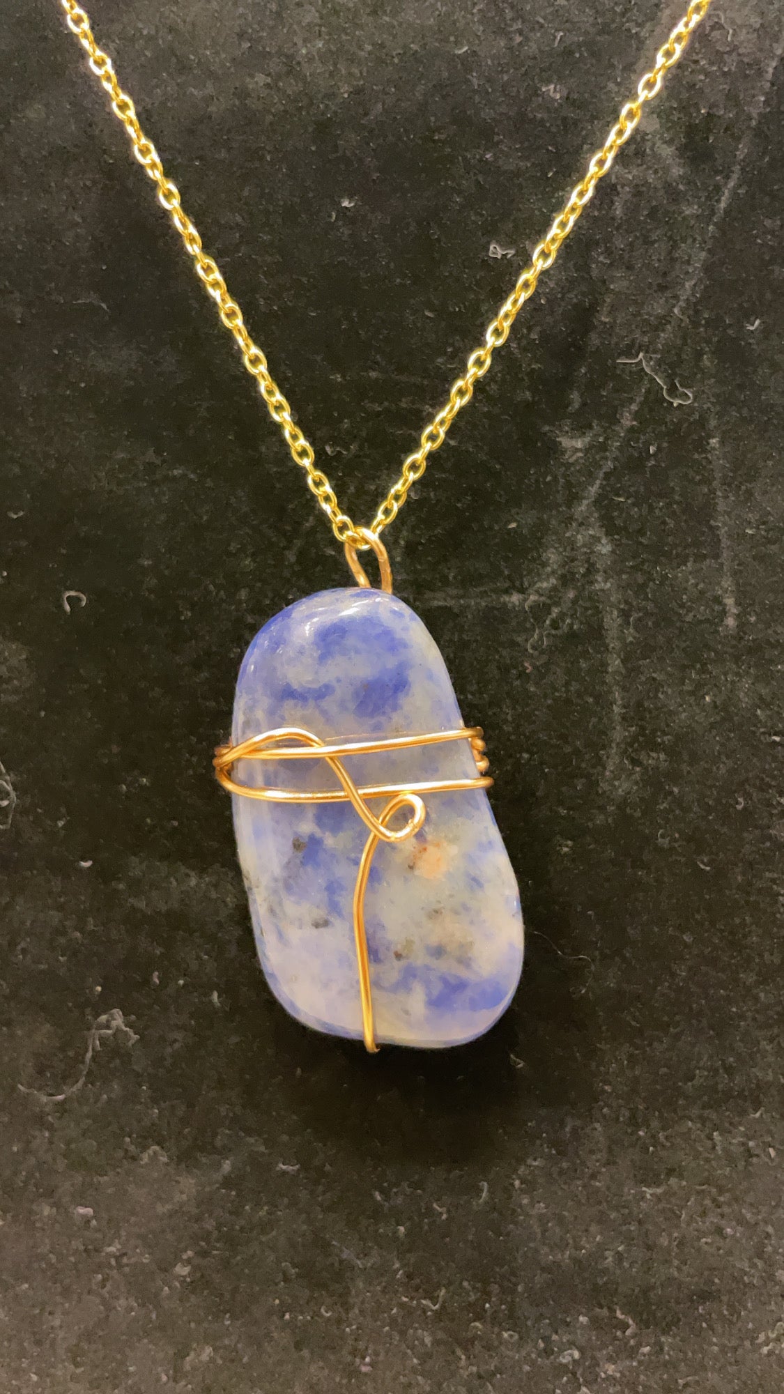 Natural Lapis Lazuli crystal wire wrapped pendant, silver or gold dark blue