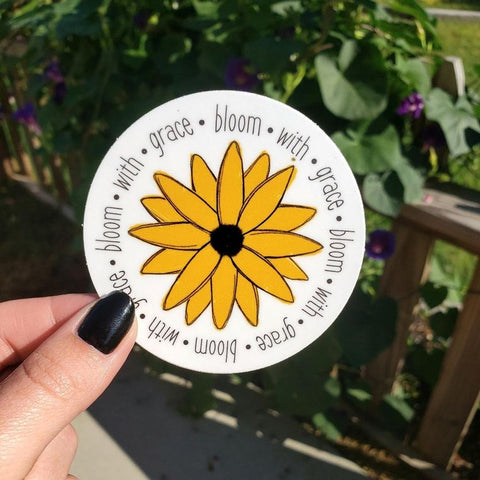 Sunflower Bloom With Grace Circle Die Cut Stickers 2.1" x 3"
